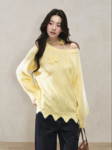 YIKEXIAOYEMEI | Áo Sweater Mùa Thu Vai Xéo Không Đều