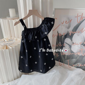 Summer Cotton Blend Sleeveless Backless Strap Dress for Girls Korean Style Beachwear Floral Print Tourist Friendly Soft Fabric