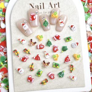 30PCS Cartoon Creative Snowflake Gloves Elk Nail Charms Translucent Santa Claus Christmas Series Resin Nail Art Decoration DIY
