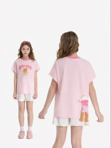 Cute Bear Pattern Cloud Design Sweet and Versatile Round Neck Short Sleeve T-shirt