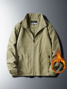 Thickened Fleece Lined Soft Shell Jacket Mens Autumn Winter Waterproof Windproof Zipper Closure Long Sleeve Standard Fit Jacket