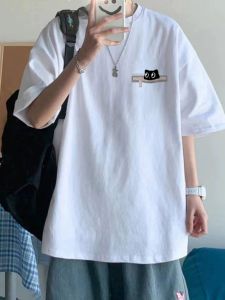 American Style Streetwear Short Sleeve Mens T-shirt Summer Trendy Brand Pure Cotton Casual Loose Fit Versatile Top