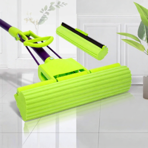 MiaoJie | Chổi Lau Nhà Thấm Nước Có Cán Thép Hợp Kim Đế Cố Định Mạnh Đầu Thay Thế Bằng Bọt Biển Dùng Ở Nhà Không Cần Tay Vắt 1 Bộ