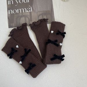 Goodhome Fall and Winter New Product Love Pearl Flocking Bows Knitting Kids Student Wooden Ear Foot Sock Leg Warmer