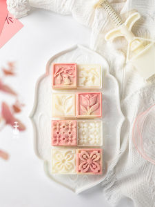 Square Hand Press Mooncake Mold 25g 50g Jade Rabbit Floral Pastry Mold Traditional Chinese Style Kitchen Baking Tools