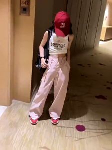 2024 Korean Cargo pants for Kids Girl Cargo Trousers Loose Baggy New Pants 4 Pockets Drawstring Jogging Pants for kids Girl Baggy Pants