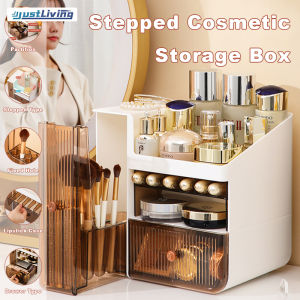 JustLiving Luxury 3 Tier Desktop Cosmetic Storage Box Multifunctional Makeup Jewelry Drawer Transparent Jewelry Dressing Case Organizer Skin Care Products Lipstick storage Box