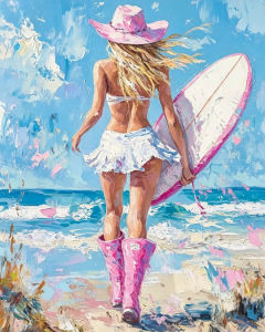 Kayou | Summer Surfing Girl Digital Oil Painting Paint By Numbers Kit Canvas Hand Drawing Picture Home Wall Decor Art Gift for Friend