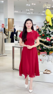 Đầm nữ dáng A xòe cổ tròn phối tay cánh tiên chất liệu chiffon mềm nhẹ thời trang GUMAC DF12037