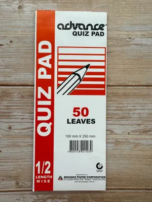 Advance 1/2 lengthwise Quiz Pad 50 Leaves (1 Pad)
