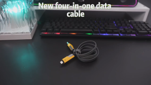 4in1 Mechanical Style 65W Fast Charging Data Cable: Dual C-Type Multi-Function Cellphone Data Cable