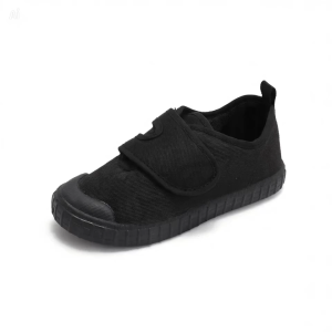 Ready Stock Kids Black School Shoes | Boys & Girls Hook & Loop Sneakers | Non-Slip Lightweight School Uniform Shoes | Comfortable Casual Walking Shoes-T2