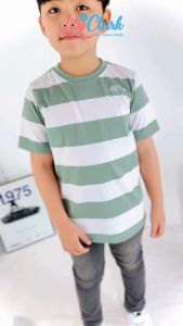 Lily And Clark Kaos Anak Laki-laki Warna Sage Stripe - KLC112