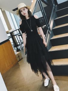 Slim Fit Knit Sweater Womens Short Sleeve Black Pullover Low Round Neck Ideal for 18-24 Year Olds Korean Style Clothing