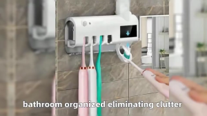 UV-C Toothbrush Sterilizer with Automatic Dispenser / Holds Up to 4 Toothbrushes / Easy Installation – No Drilling Required