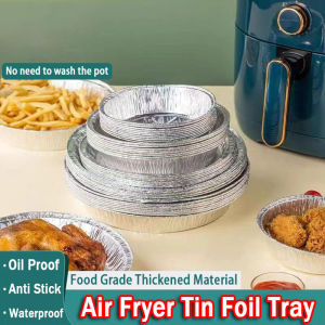 Foil Tin Tray Air Fryer Disposable Baking Aluminum Foil Tin Tray Non-Stick Steamer Round Liner Household Paper Oven Baking Tray Food Oil-proof Barbecue Trays 锡纸盘