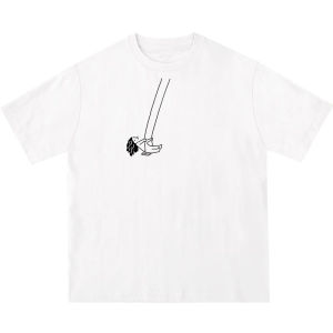 ลมสบายๆ Wen Xun ผ้าฝ้ายเสื้อยืดผู้หญิงหลวม Fit ครึ่งแขนพิมพ์สไตล์อเมริกันออกแบบการ์ตูนรอบคอเสื้อแขนสั้น