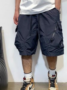 Mens Workwear Short Pants Summer Trendy Brand Solid Color Casual Loose Straight Leg Outdoor Shorts Quick Dry Mid-Length