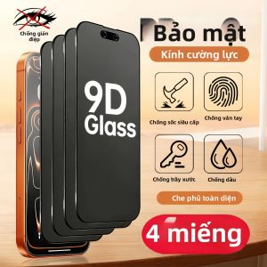 NNBILI 4 Miếng Dán Bảo Vệ Màn Hình Kính Cường Lực Cho iPhone 17Pro Max Bảo Vệ Toàn Màn Hình Chống Gián Điệp Chống Vân Tay Phim Mờ