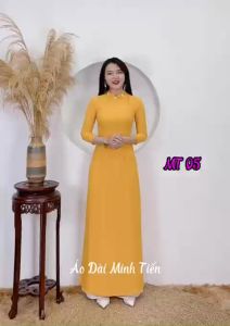 Áo Dài Lụa Mỹ Cao Cấp Mẫu Đính Cúc Và Ngọc Cổ - Mã MT05