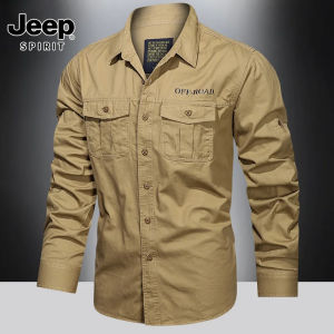 JEEP SPIRIT Tactical Hiking Shirts Men Long Sleeve Cargo Work Shirts Summer Outdoor Quick Dry Military Combat Hunting Fishing Shirt
