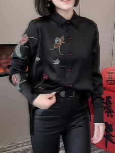 UYFY | Retro Butterfly Design Black Long Sleeve Loose Womens Shirt Autumn New Style Casual Fashion Plus Size Slimming Versatile Top