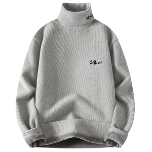 HENGYUANXIANG | Hengyuanxiang Mens High Collar Fleece Lined Thick Warm Knitwear Winter Base Layer Shirt Casual Loose Fit Fashionable Urban Style