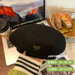 Elegant Bow Tie Beret Hat Large Head Size Winter Fashionable Cap for Youth And Couples Street Wear No Brim round Top Hat