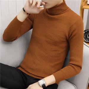 2024 New Mens Slim Fit High Collar Knitted Sweater Fashionable Autumn Winter Striped Base Layer Korean Style Long Sleeve Top