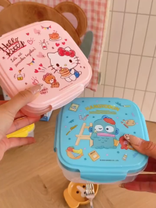 Sanrio kiểu học sinh Dễ thương hộp bento khóa vuông Hộp Ăn Trưa đồ ăn nhẹ trái cây thực phẩm tủ lạnh hộp bảo quản niêm phong