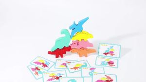 Wooden Dinosaur-Shaped Stacking Blocks For Children Designed Specifically For Balancing Games Enhance Fine Motor Skills
