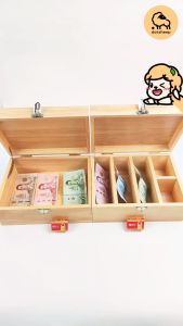 Dotsheep กล่องใส่เงิน กล่องเงิน ไม้แท้ กล่องเก็บเงิน กล่องใส่เงินแม่ค้า ใส่ของขวัญ สินสอด เก็บของ ฟรี!! กุญแจล็อค