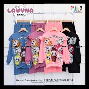COD Setelan Atasan Kaos Combed Motif Kartun Dan Celana Panjang Anak Perempuan 11-15T Lavynaa Set
