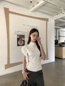 2026 New Style Summer Short Sleeve T Shirt Half-High Collar Slim Fit White
