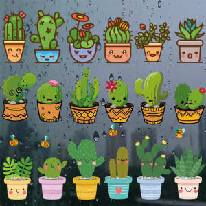 สติกเกอร์ติดผนังลายกระบองเพชรสติกเกอร์ติดกระจกสองด้านห้องเรียนอุปกรณ์ แบบมีกาวในตัว