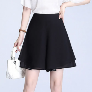 กระโปรงมิดิเอวสูงสําหรับผู้หญิงวัสดุชีฟองกึ่งเชียร์สไตล์ A-Line ลําลองหลวมพอดีขนาดบวกที่มีอยู่