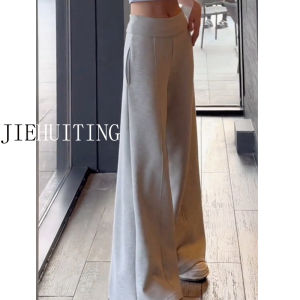 High Waist Draped Wide Leg Pants Grey Casual Trousers for Tall Women 175 Extended Length Spring New Style Slimming Pants