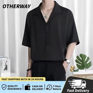 OTHERWAY Mens Short Sleeve Shirt Korean Fashion Oversized Shirt
