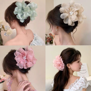 Mesh Flower Hairpin Korean Fashion Elegant Design Large Hair Clip Hair Accessories for Women Girls