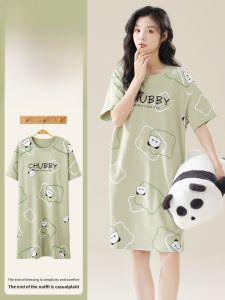 Miiow | Pure Cotton Short Sleeve Sleepwear Womens Casual Home Clothes Thin Summer New Style Cat Person Sleep Dress With Chest Pad