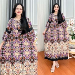 SEKDRESS MAURA MOTIF ETNIK VIRAL LENGAN TEROMPET RESLETING DEPAN