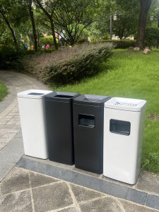 GAOK | Outdoor Categorized Large No Lid Metal Dual-compartment Trash Can for Ash Disposal