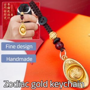 【招财进宝】Gold Dollar Keychain Pendant Zodiac Turn Car Chain Men And Women Bag Charm 2025 New十二生肖金元宝钥匙扣挂件