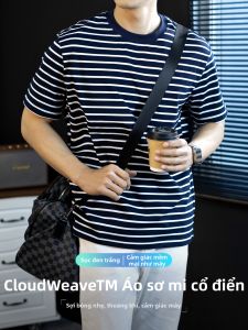 PERDONTOO | Classic Elegant Breathable Striped T-shirt Short Sleeves Round Neck
