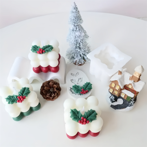 Christmas Holly Leaf Bubble Candle Silicone Mold Handmade Aromatherapy Gypsum Clay Making Shaped Candle Xmas New Year Gift Mold