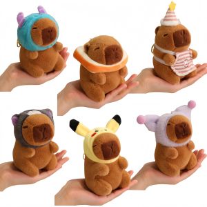 Capybara Plush Toy with Hat Simulation Capybara Cosplay Pikachu Disney Stitch Sanrio Kuromi Plushies Stuffed Animals Bag Pendant