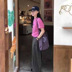 VKSOD | ชุดสองชิ้นสไตล์เกาหลีสำหรับฤดูร้อนปี 2025 สำหรับผู้หญิง คอกลมแขนสั้น กางเกงขายาวเอวสูง ลำลอง สบายๆ ลำลอง