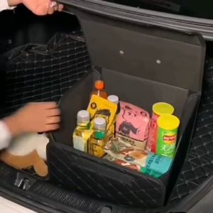 Car organizer storage box black and white camellia storage box leather back storage box suitable for most cars pickups SUVs trucks etc