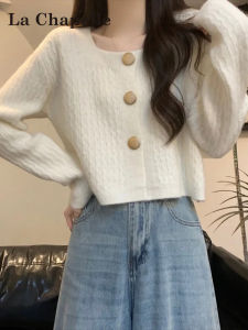 La Chapelle Short Knitted Sweater Jacket Womens Spring Autumn 2025 New Small Size Versatile Square Collar Open Cardigan Top