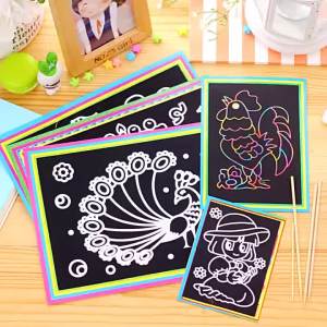 12/24 Pieces Creative Colorful Kids Scratch-Off DIY Painting Set Student Stationery Prizes Birthday Party Favor Bags
